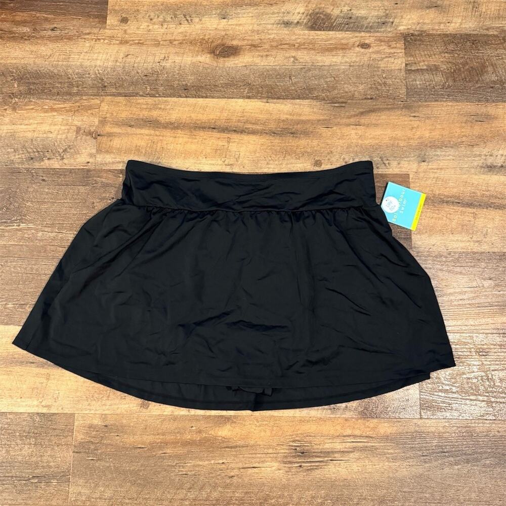 NWT Bal Harbour Swim Bottom Womens Plus 2X Black Skirted Skort UPF 50+ MSRP $36